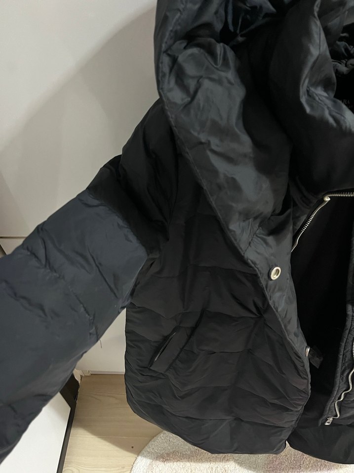 Düğmeli Siyah Midi Kadın Kışlık Mont - Görsel 5