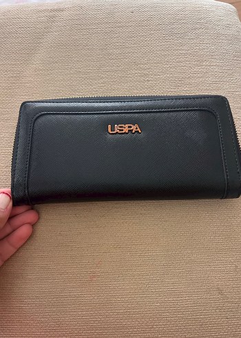 USPA Siyah Deri Fermuarlı Kadın Cüzdanı