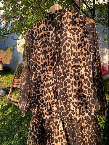 xs Beden kahverengi Renk LEOPAR ŞİFON ELBİSE