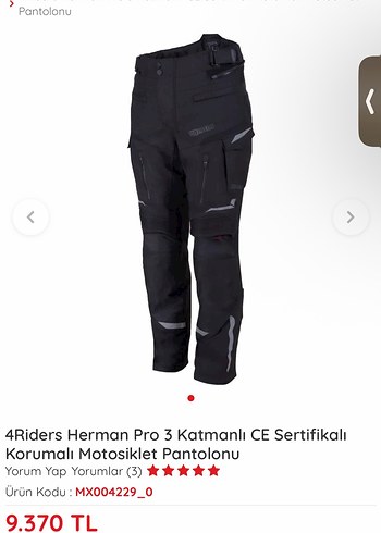 Diğer 4riders Herman Pro 3 Ce Sertifikali Siyah Motosiklet Pantolonu