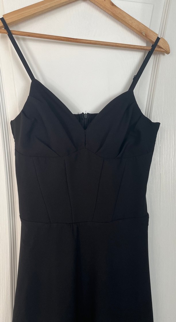 Siyah V Yakalı Uzun Kadın elbise - Görsel 2