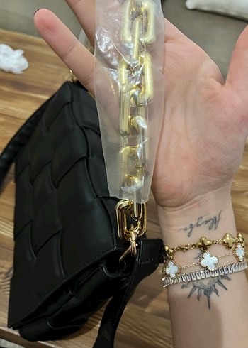 Bottega Zincir Detaylı Siyah Deri Kadın Çanta - Görsel 5