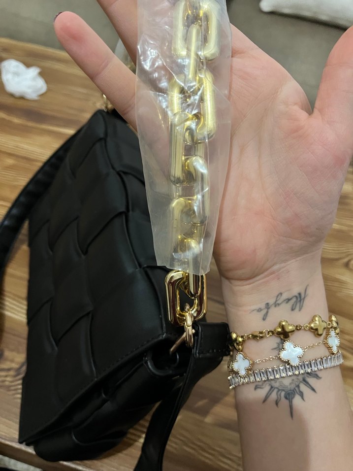 Bottega Zincir Detaylı Siyah Deri Kadın Çanta - Görsel 5