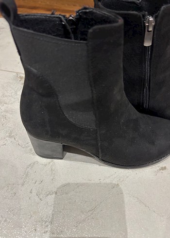 SSiyah Süet Kadın Bot, Kalın topuklu yandan fermuarlı - çok haff - Görsel 4