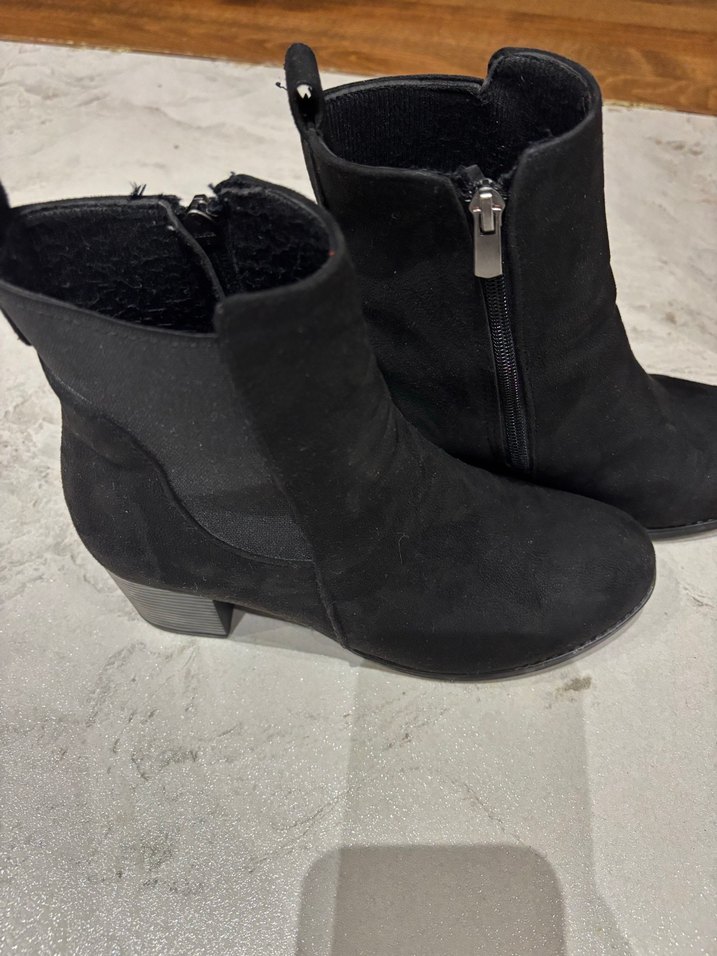 SSiyah Süet Kadın Bot, Kalın topuklu yandan fermuarlı - çok haff - Görsel 3