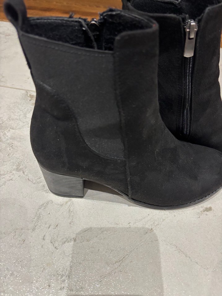 SSiyah Süet Kadın Bot, Kalın topuklu yandan fermuarlı - çok haff - Görsel 4