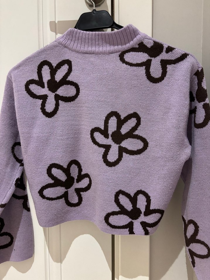 H&M marka Mor Çiçek Desenli Örgü  Kazak - Görsel 2