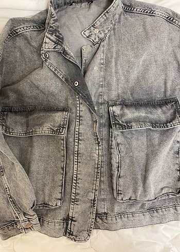 Gri Düğmeli Kadın Denim Ceket - Görsel 4