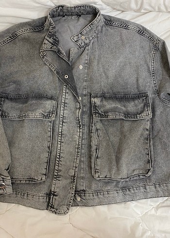 Gri Düğmeli Kadın Denim Ceket - Görsel 3