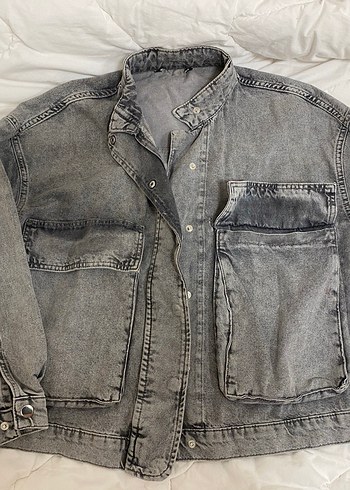 Gri Düğmeli Kadın Denim Ceket - Görsel 2