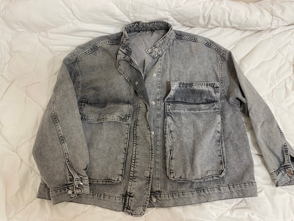 Gri Düğmeli Kadın Denim Ceket - Görsel 2