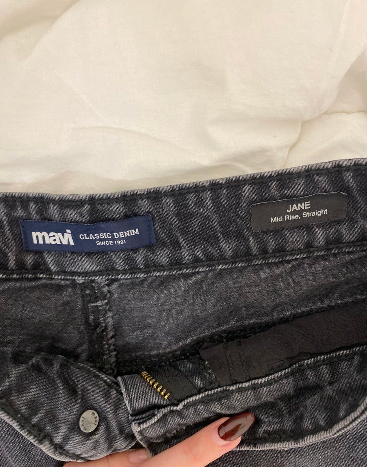 Gri Düğmeli Rahat Kesim Kadın Kot Pantolon - Görsel 3