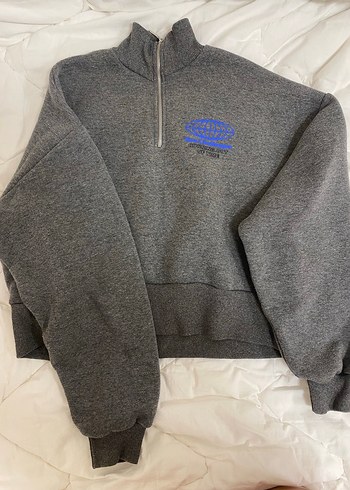Gri Baskılı Uzun Kollu Boğazlı Sweatshirt - Görsel 7