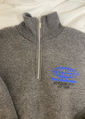 Gri Baskılı Uzun Kollu Boğazlı Sweatshirt - Görsel 6