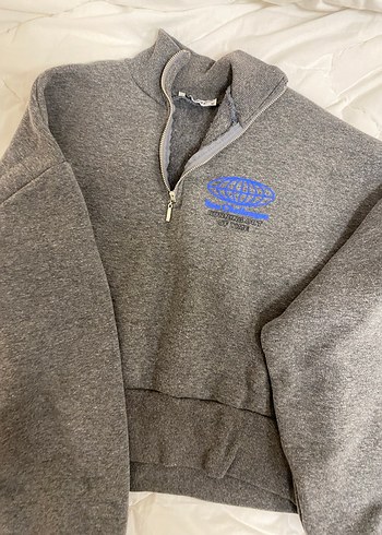 Gri Baskılı Uzun Kollu Boğazlı Sweatshirt - Görsel 4