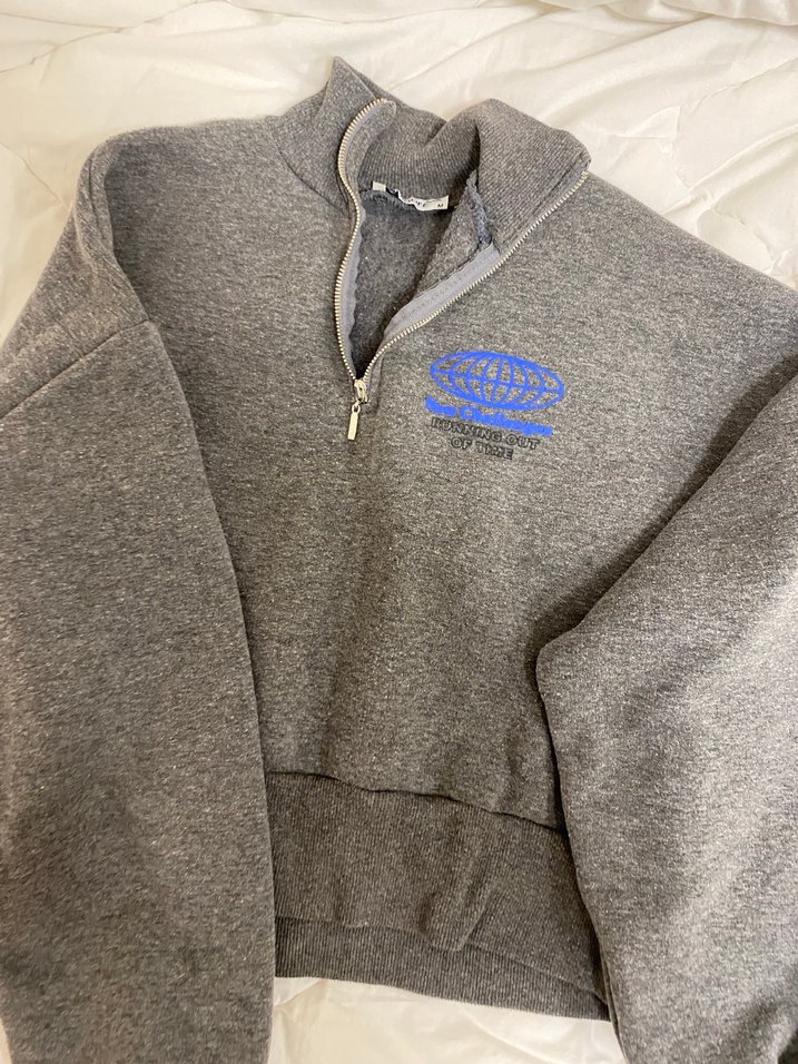 Gri Baskılı Uzun Kollu Boğazlı Sweatshirt - Görsel 4