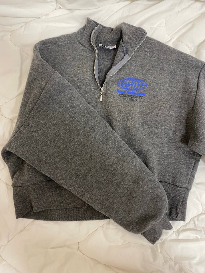 Gri Baskılı Uzun Kollu Boğazlı Sweatshirt - Görsel 2