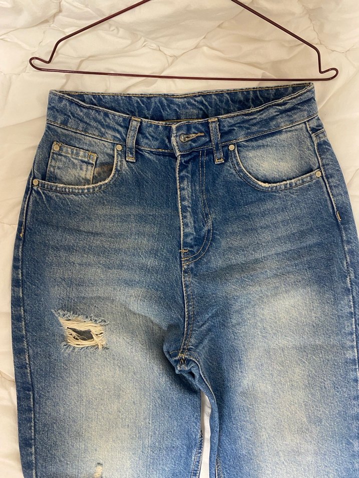 Kadın Mavi Bol Kesim Denim Jean - Görsel 3