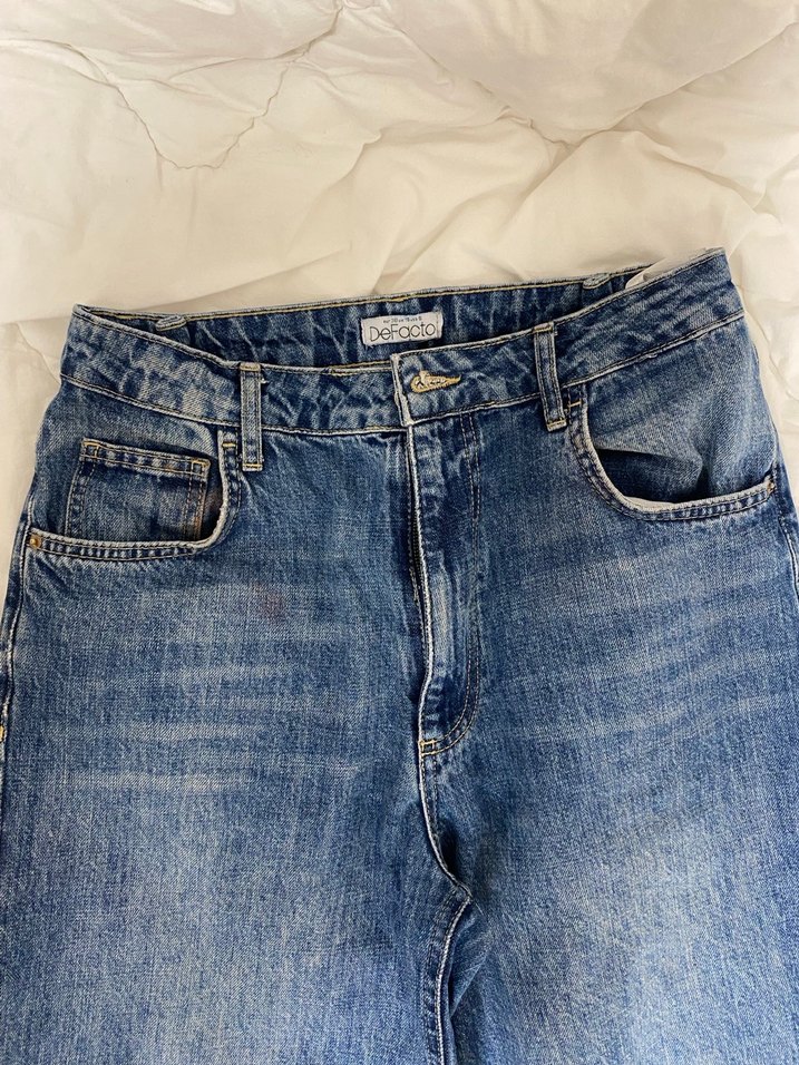 DeFacto Mavi Düğmeli Bol Kesim Kadın Kot Pantolon - Görsel 3