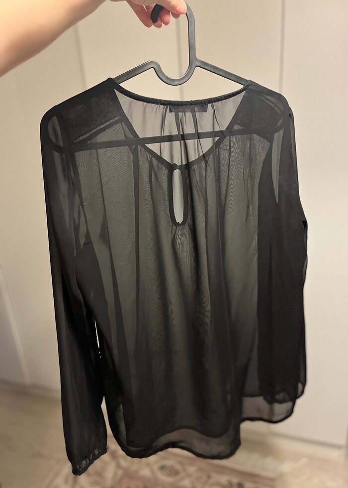 Transparan siyah şifon gömlek - Görsel 2