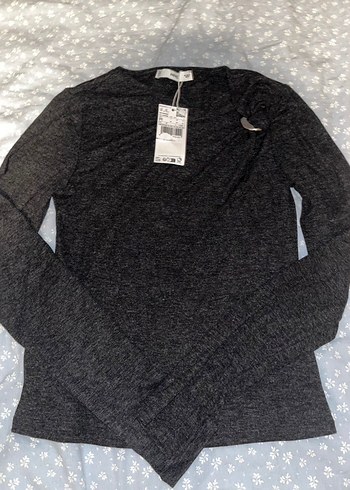 Düğmeli Gri Uzun Kollu Yaka detaylı  Kadın Bluz - Görsel 3