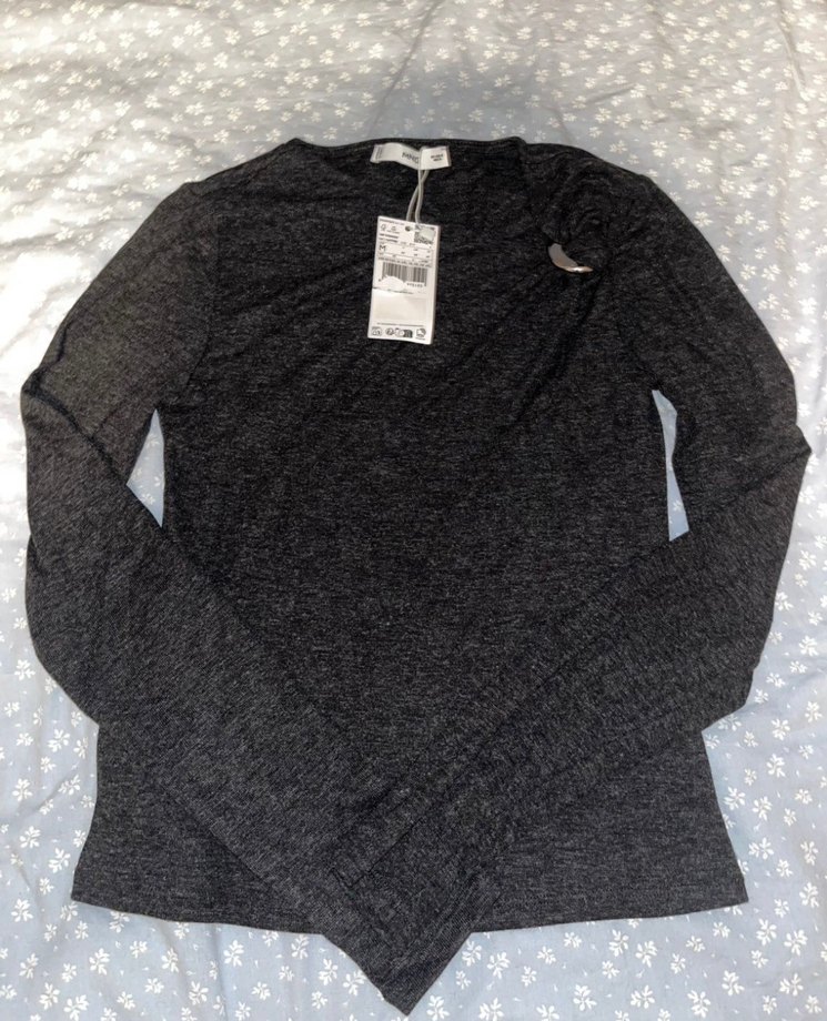 Düğmeli Gri Uzun Kollu Yaka detaylı  Kadın Bluz - Görsel 3