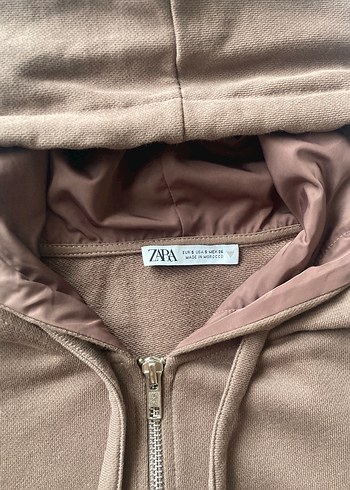 Zara Kapüşonlu Fermuarlı Kahverengi Sweatshirt