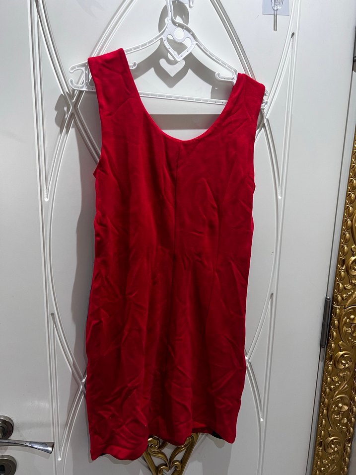 Kırmızı Siyah Midi Kolsuz Kadın elbise - Görsel 3