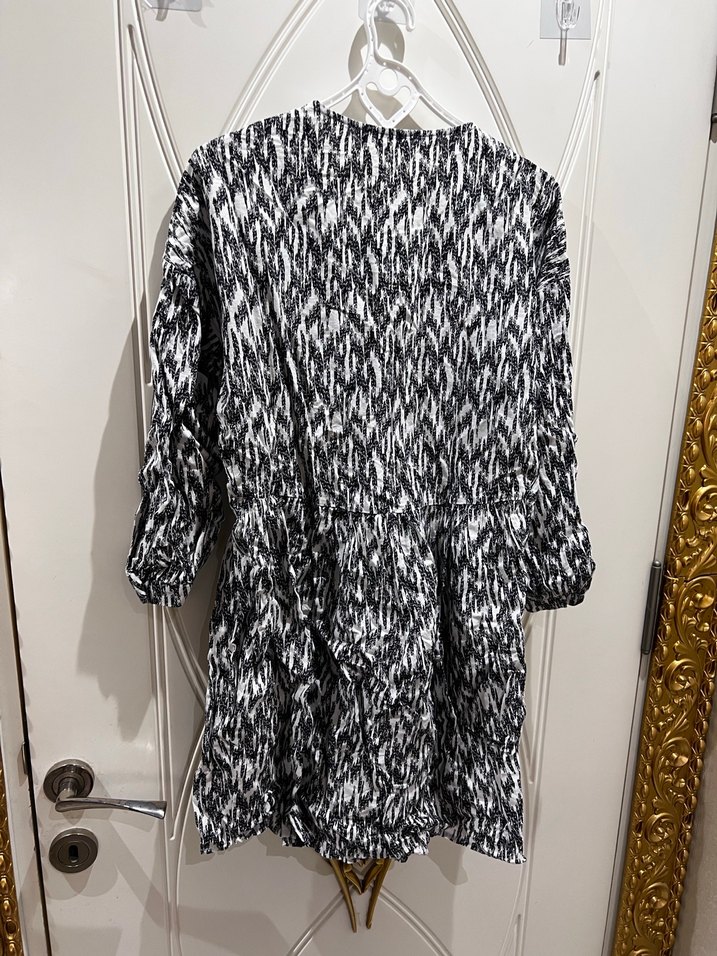 Bohem Gri  V Yaka mini elbise - Görsel 3