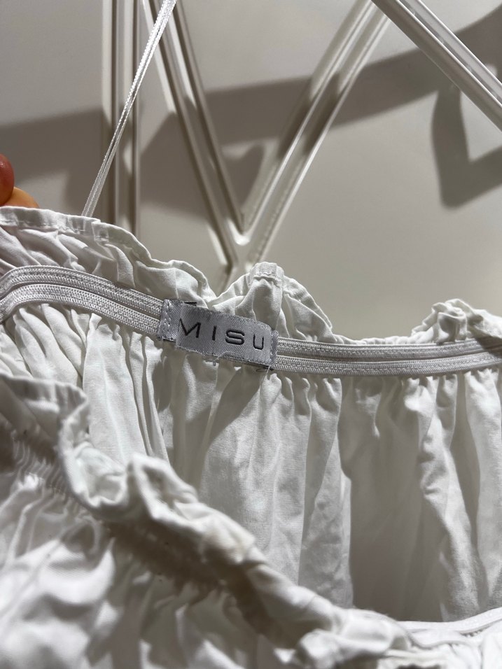 Nakışlı Beyaz omuzu açık Bohem Mini elbise - Görsel 2