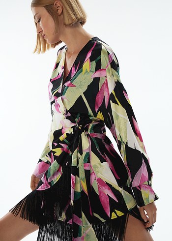 Çok Renkli Drapeli Mini elbise - Görsel 4