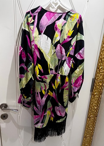 Çok Renkli Drapeli Mini elbise - Görsel 3