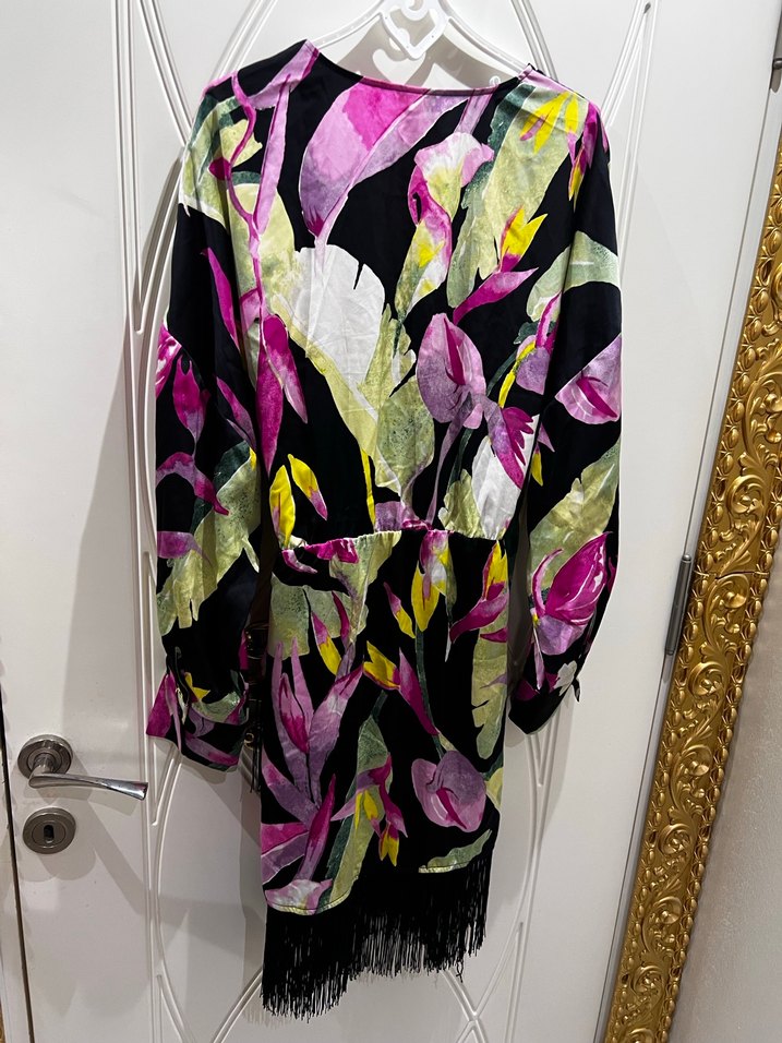 Çok Renkli Drapeli Mini elbise - Görsel 3