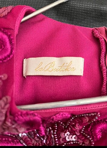 Fuşya Renk Taşlı Abiye Elbise - Görsel 8