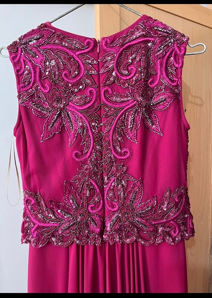 Fuşya Renk Taşlı Abiye Elbise - Görsel 5
