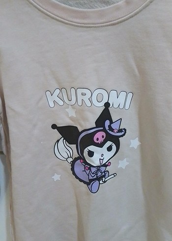 Kız Çocuk Bej Kuromi Baskılı Uzun Kollu Tişört - Görsel 2