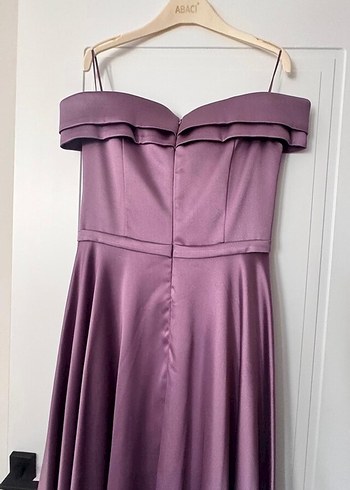 Mor Uzun Drapeli Straplez Abiye Elbise - Görsel 4