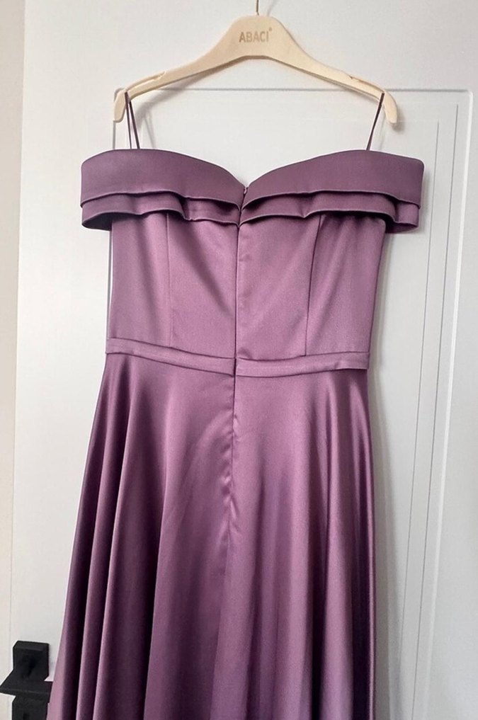 Mor Uzun Drapeli Straplez Abiye Elbise - Görsel 4
