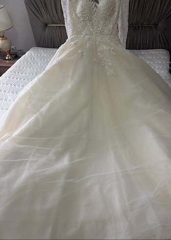 Uzun Kollu Straplez Prenses Gelinlik - Görsel 6