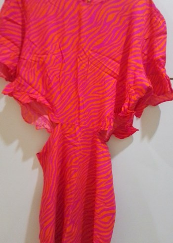 Pembe Renkli Robalı Kısa Kadın Elbise - Görsel 3