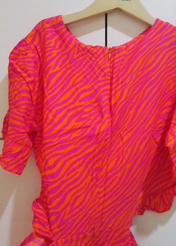 Pembe Renkli Robalı Kısa Kadın Elbise - Görsel 5