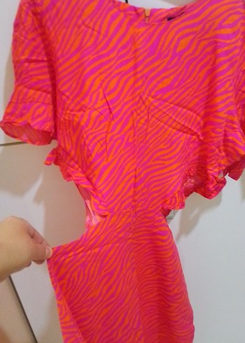 Pembe Renkli Robalı Kısa Kadın Elbise - Görsel 2