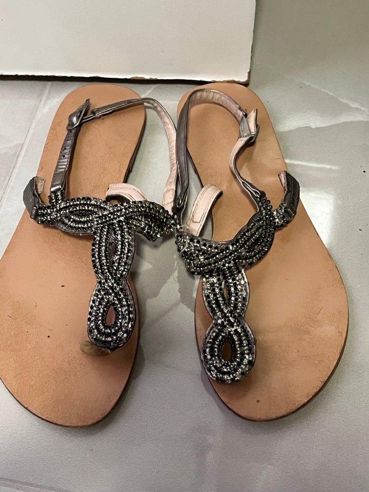 Boncuk İşlemeli Bej Bohem Stiletto Kadın Sandalet - Görsel 2