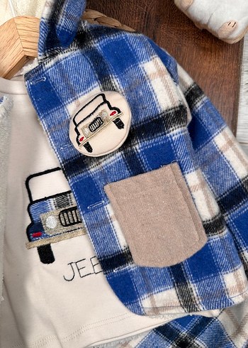 SIFIR KIŞLIK Bebek Erkek Ekose Desenli Kürklü 3lü takım - Görsel 3