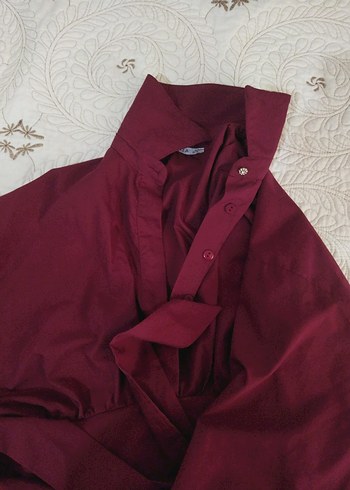 m Beden bordo Renk belden bağlamalı bordo gömlek