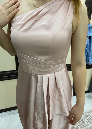 Pudra Pembe Drapeli Uzun Abiye Elbise - Görsel 5