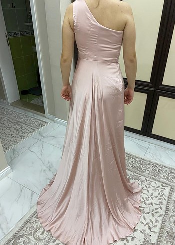 Pudra Pembe Drapeli Uzun Abiye Elbise - Görsel 6