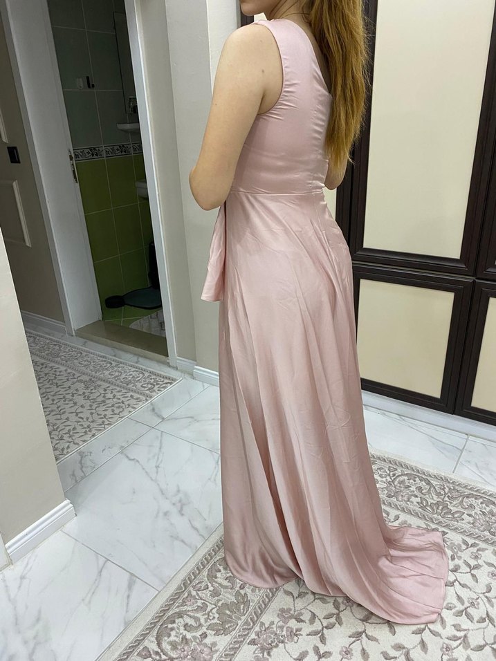 Pudra Pembe Drapeli Uzun Abiye Elbise - Görsel 3