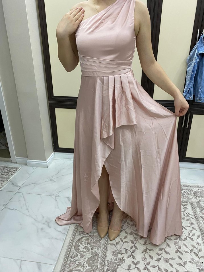 Pudra Pembe Drapeli Uzun Abiye Elbise - Görsel 2