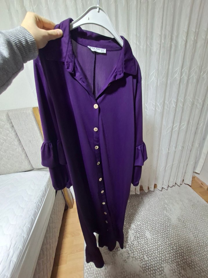 Mor Uzun Kollu Salaş Kadın elbiseee - Görsel 2